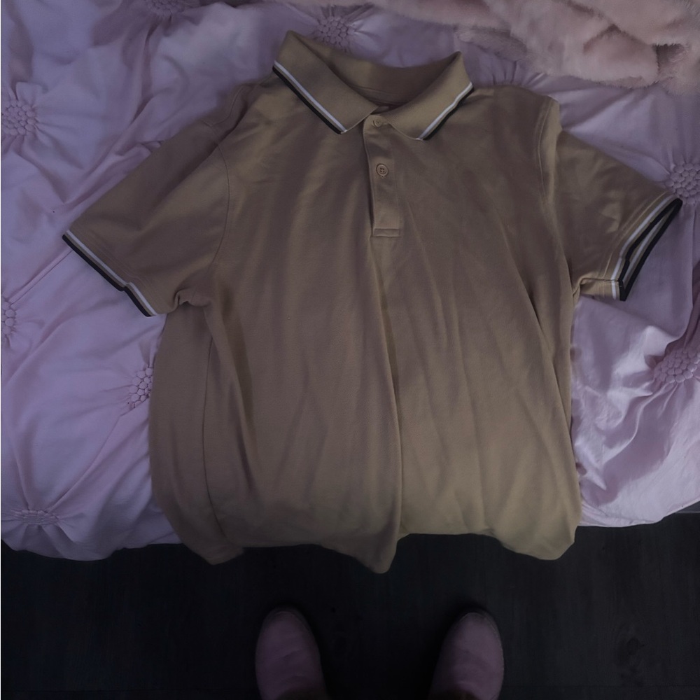 Tan Polo Shirt with Black and White Trim